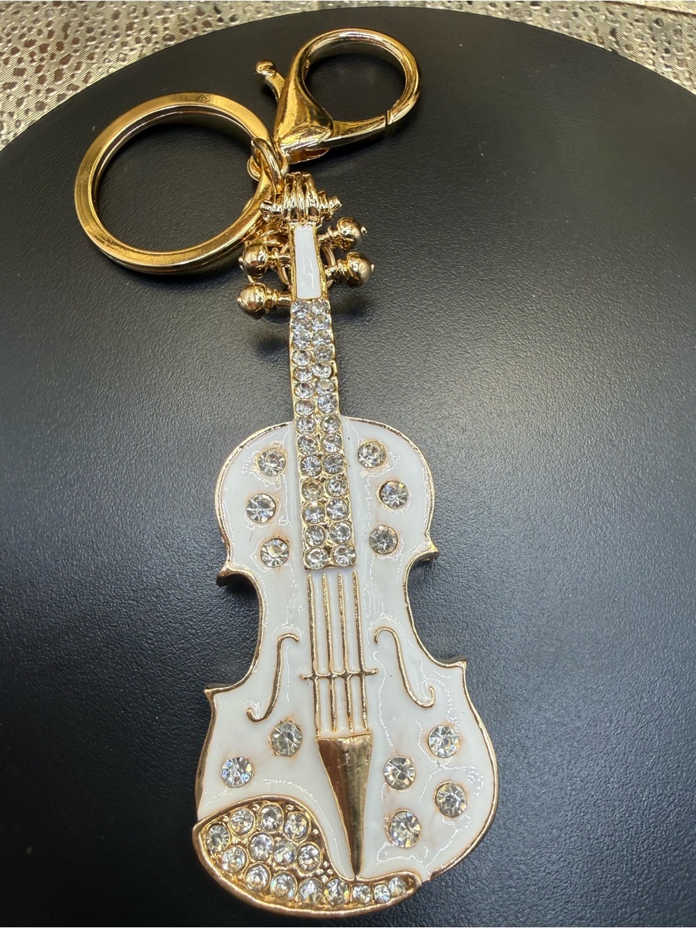 Crystal Violin Keychain - Gold & White Music Charm